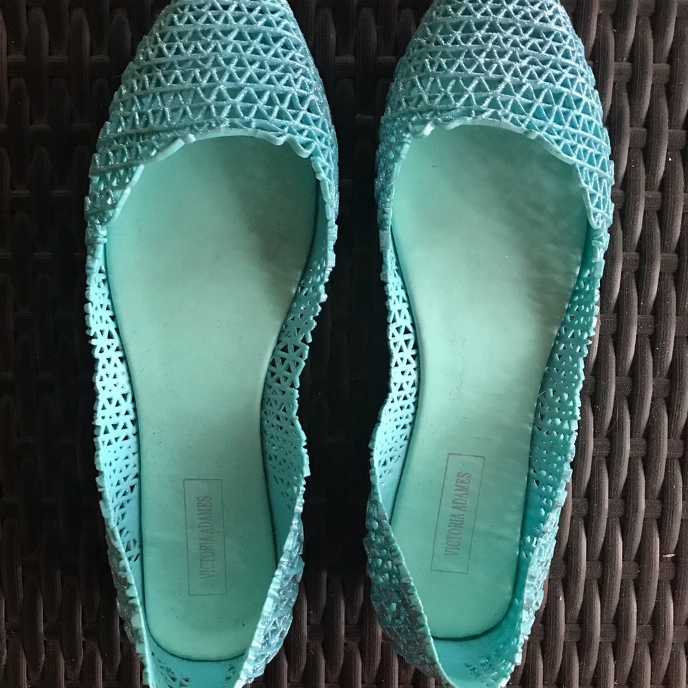 Victoria Adames Blue Glitter Jelly Flats Size 10